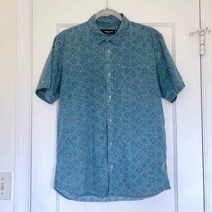 Cotton On men’s button up cotton shirt blue geometric paisley short sleeve - M